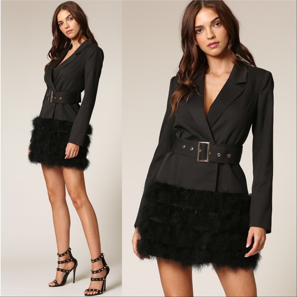 MODA ME COUTURE Jackets & Blazers - COCO Feather Trimmed Blazer Dress